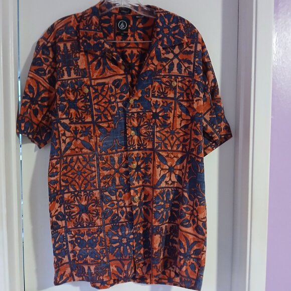 Volcom Other - Volcom Men's Short Sleeve Button Up Orange Blue SZ M EUC